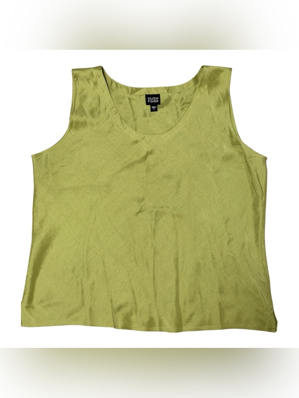 Eileen Fisher 100% Silk Tank Top Lime Green Sleeveless Shell Size Large